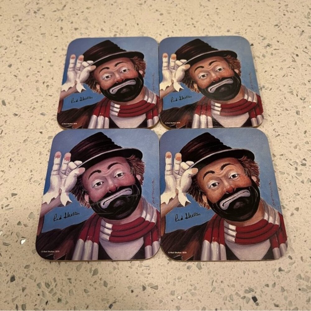Vintage 1979 RED SKELTON Coaster Set of Four Signed Like New 3.5”